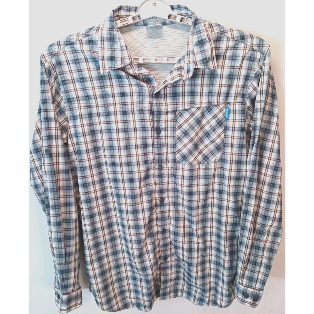 Columbia Insect Blocker Button Down Long Sleeve Shirt, XL, Blue Brown Plaid‎
